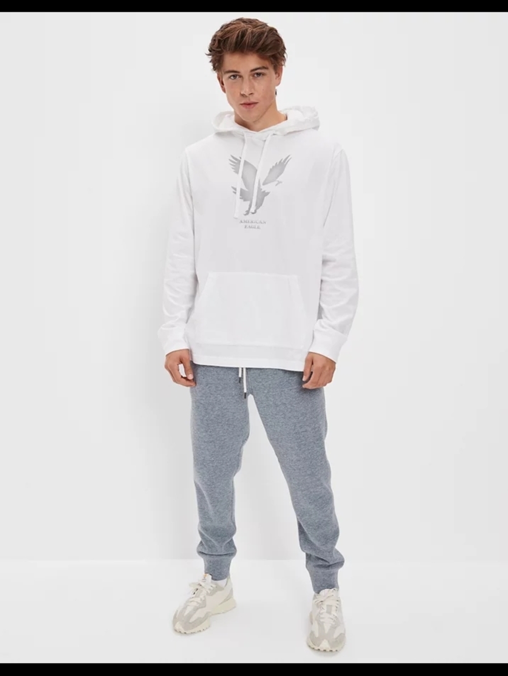 AE Long Sleeve Cotton White Hoodie T Shirt Mens Medium
